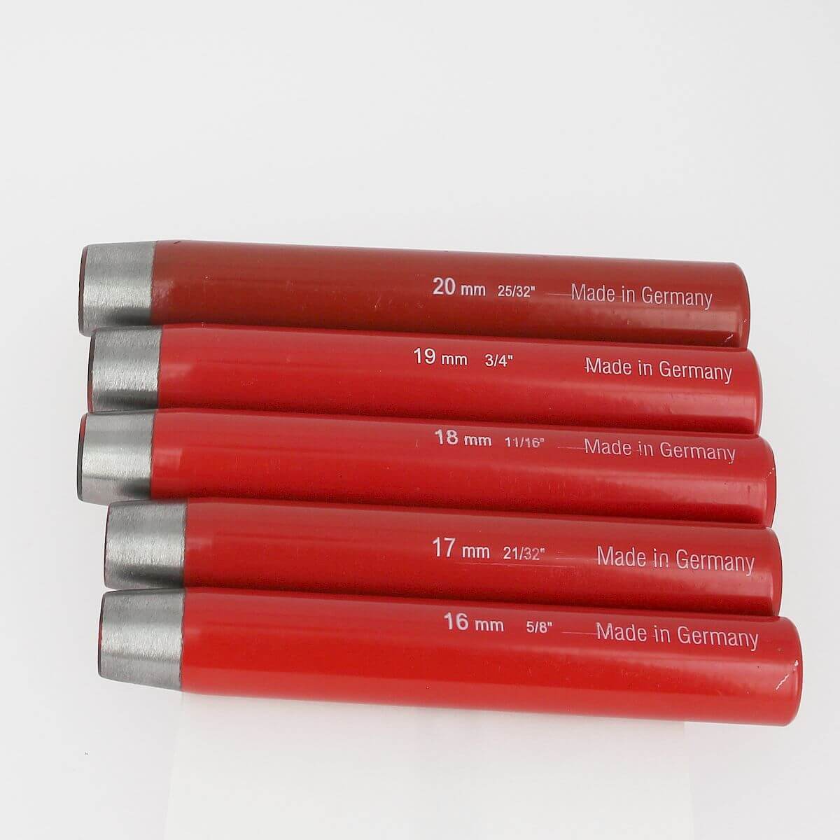 Lot de 5 emporte-pièces à frapper ROND manche DROIT - diam de 16 à 20 mm - Deco Cuir