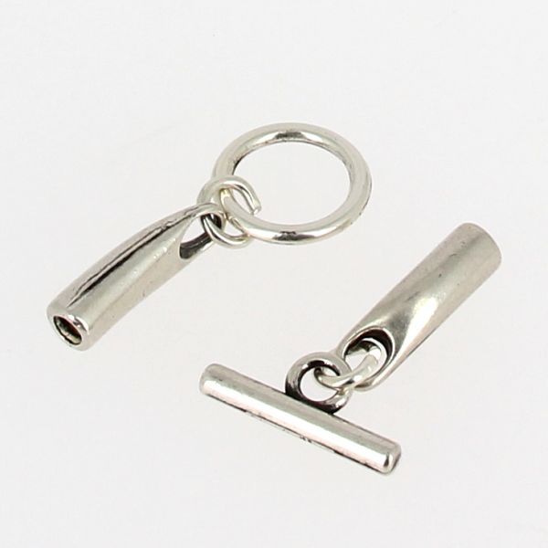 Fermoir bijou - fermeture T - Argent vieilli - lacet rond 3 mm - Deco Cuir