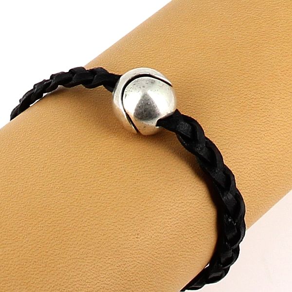 Bracelet en cuir tressé - Fermoir boule Yin Yang