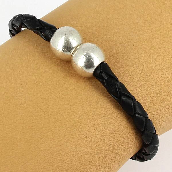 Jewel clasp - Magnetic balls - Aged silver - 5 mm leather lace