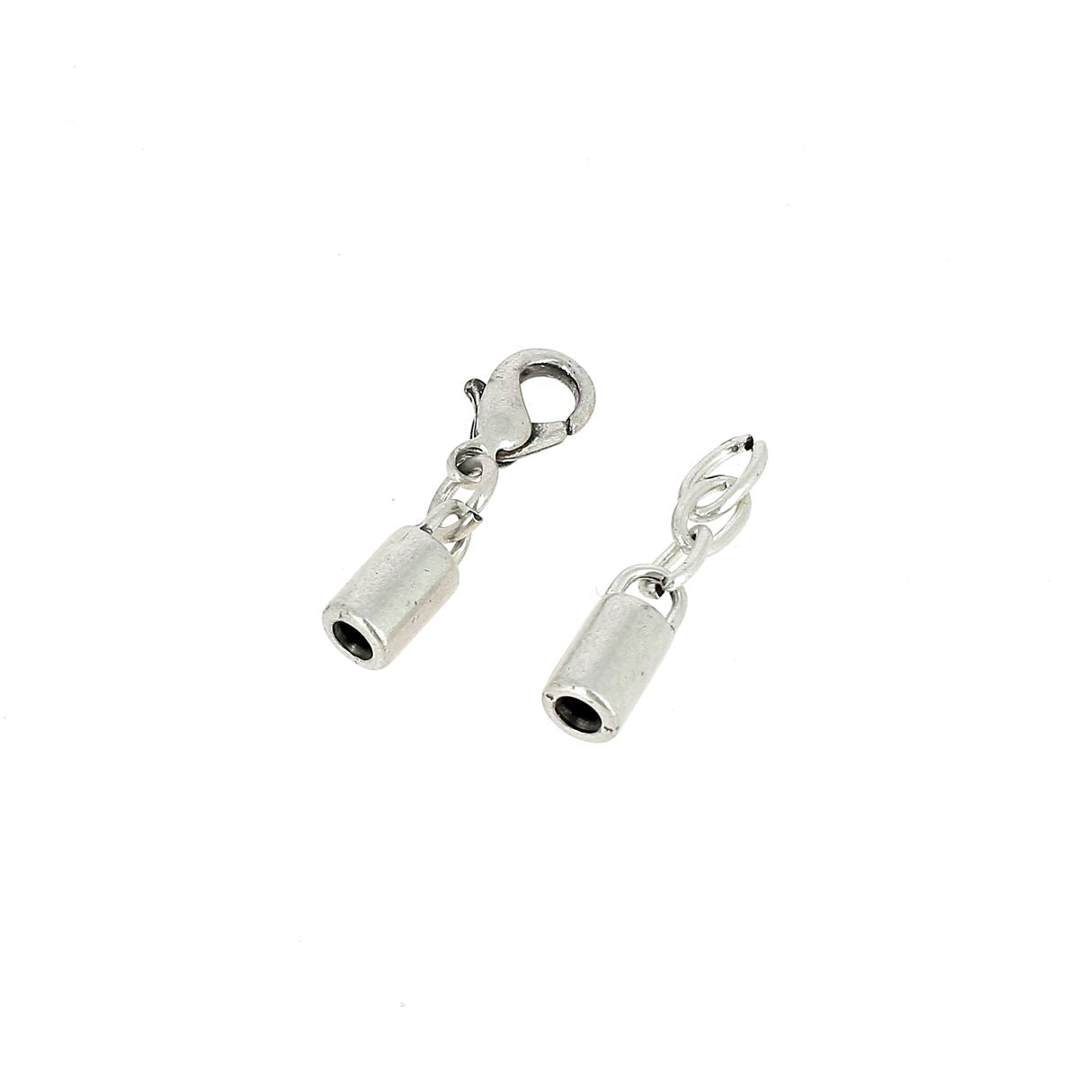 Fermoir bijou - Fermeture chaine - Argent vieilli - Lacet rond 2 mm - Deco Cuir