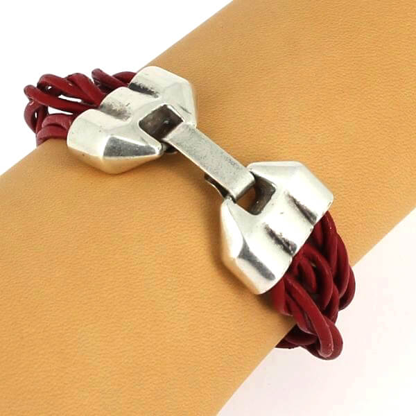 Fermoir bijou - Fermeture clip - Argent vieilli - 3 lacets ronds 5 mm - Deco Cuir