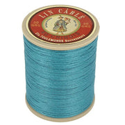 Bobine de 200m de fil de lin câblé glacé AU CHINOIS, couleur bleu canard, vue verso, mercerie pour couture et artisanat.