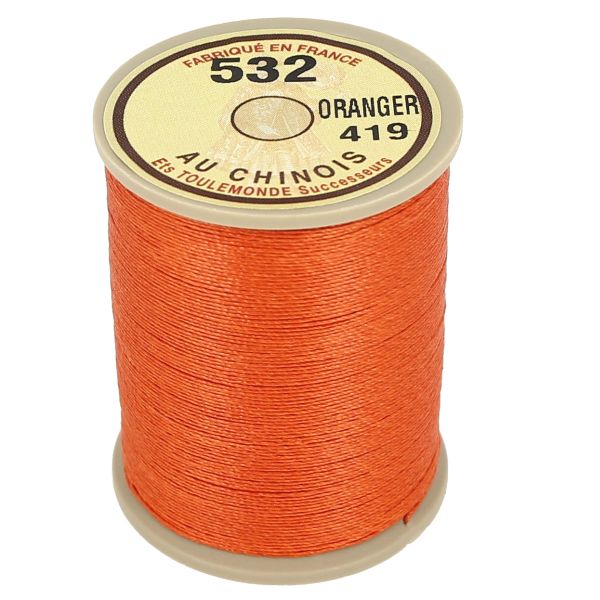 200m spool of glossy cabled Chinese linen thread - 432 Orange 419 